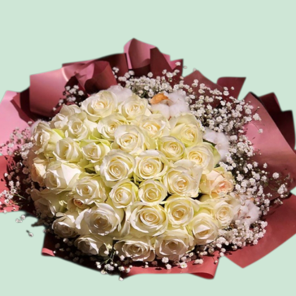 İthal Beyaz Gül Buketi Resim 1