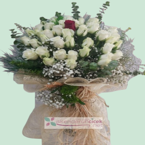 41 Adet Beyaz Gül Buketi Resim 1