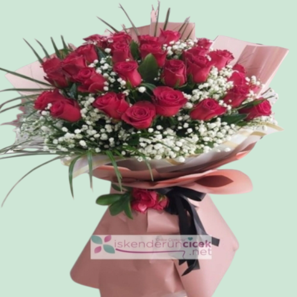 Kraft Kağıtta 21 Adet Gül Buketi Resim 1