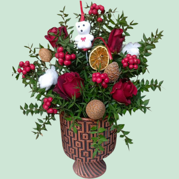 Ayaklı Vazoda Kokina ve Güller Resim 1