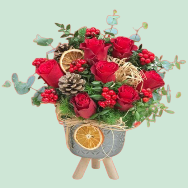 Ayaklı Vazoda Kokiina ve Gül Arajmanı Resim 1