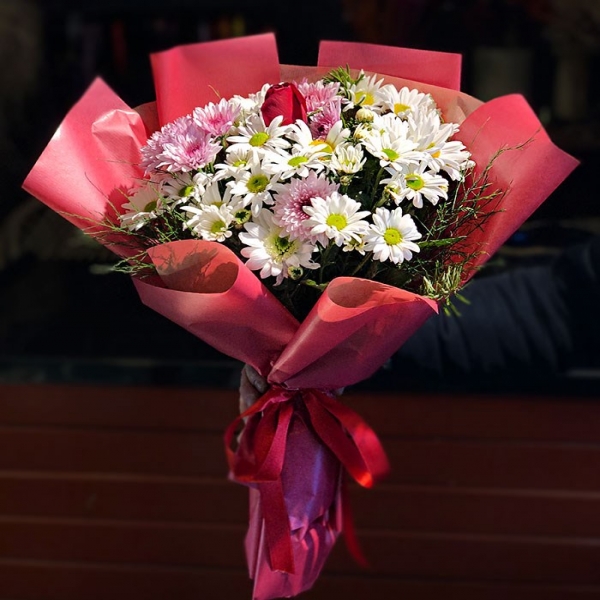 Chrysanthem&Daisy&Rose Bouquet - Papatya Gül Buketi Resim 1