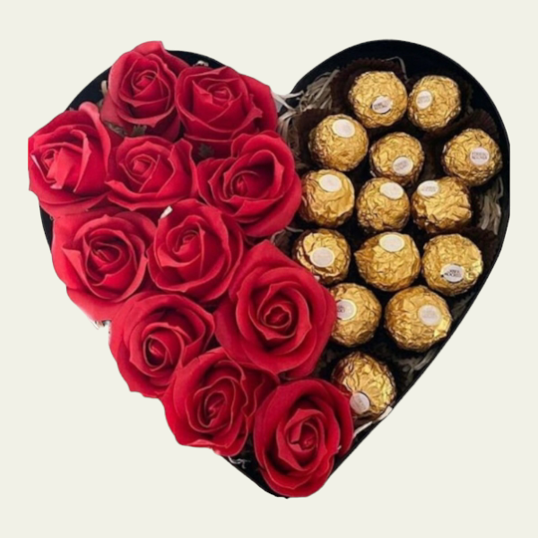 Kalp Kutu Rocher Çikolata ve Güller Resim 1