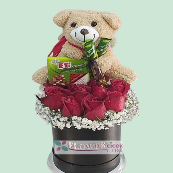 Kutuda 11 Güllü Çikolata ve Ayıcık Resim 1