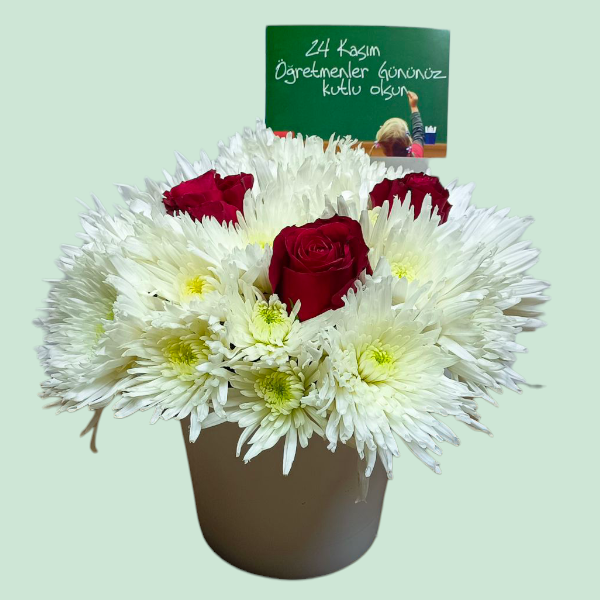 Seramik Vazoda Papatya ve Güller Resim 1