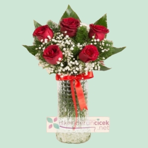  İskenderun Çiçek - Silindir Vazoda 5 Gül