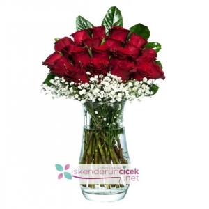  İskenderun Çiçek - Şefaf Vazoda 20 Adet Gül 