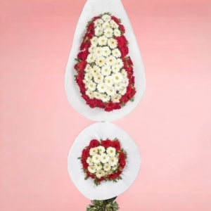  İskenderun Çiçek - Çift Katlı Kırmızı Beyaz Çelenk