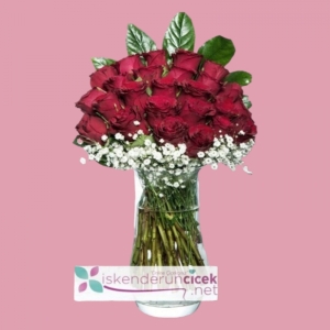  İskenderun Çiçek - Şefaf Vazoda 25 Adet Gül 