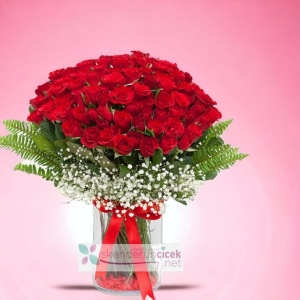  İskenderun Çiçekçiler - Silindir Vazoda 41 adet Kırmızı Gül