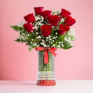  İskenderun Çiçek - Silindir Vazoda 9 Gül