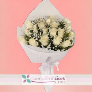 İskenderun Çiçekçi - 21 Adet Beyaz Gül Buketi