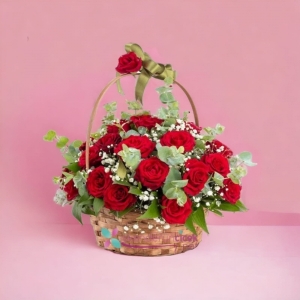  İskenderun Çiçek - hasır sepette 21 adet gül