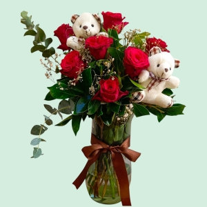 İskenderun Çiçekçi -  Winged Kırmızı Güller ve Peluş Ayıcık